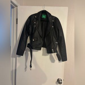 Leather moto jacket cropped